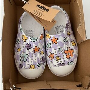 Native Kids Floral Slip-On Sneakers - Lavender and White
